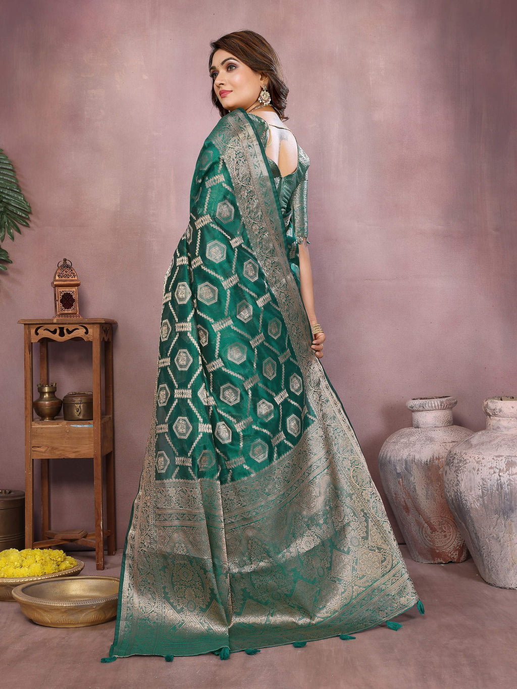 Light Green Soft Organza Silk Saree with Woven Details
