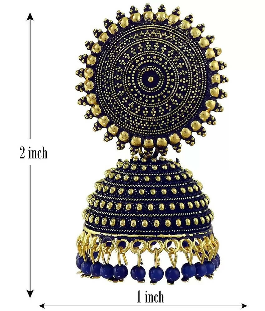 Gold-Polished Meenakari Jhumka Earrings for Girls (Blue)