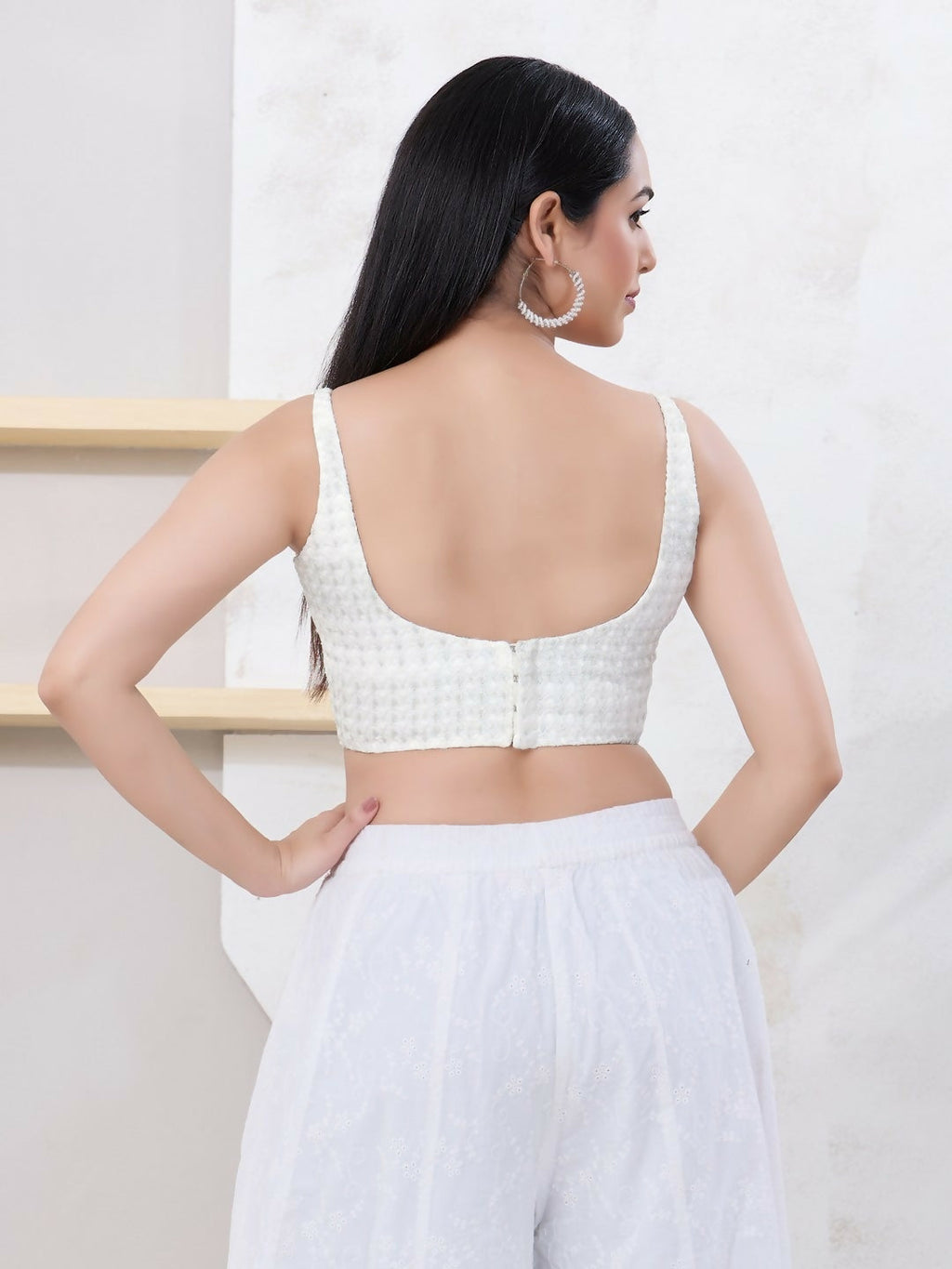 Silver Shifli Sleeveless Square Neck Back Open Blouse