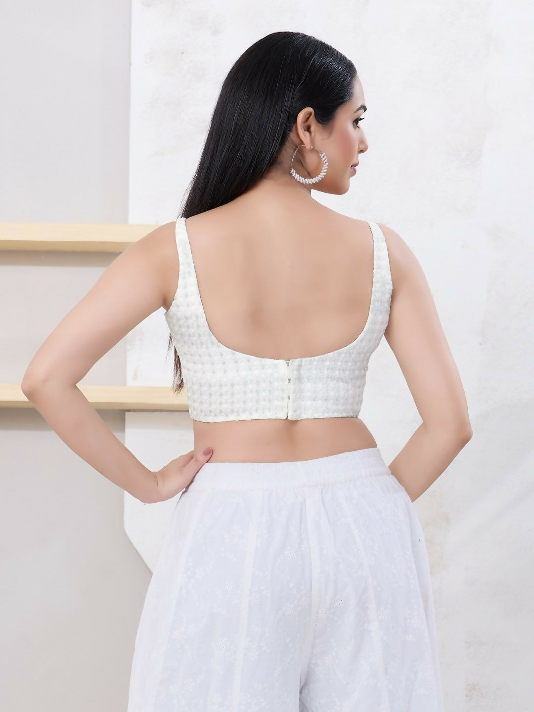 Silver Shifli Sleeveless Square Neck Back Open Blouse