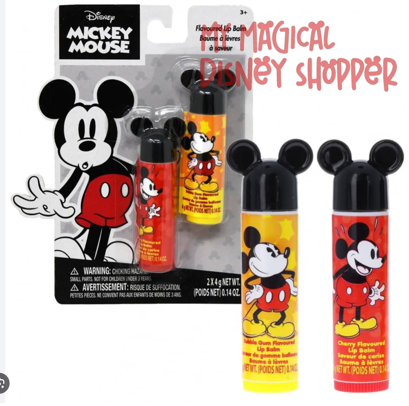 Mickey Mouse branded 2-piece flavored lip balm set for hydrated lips