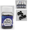 Jar of 1000 pieces of 4.5mm black micro-rings for hair extensions