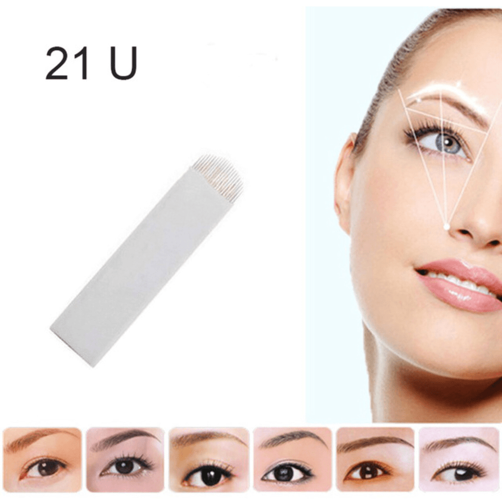 Professional manual microblading needles for permanent makeup in silver and blue packaging