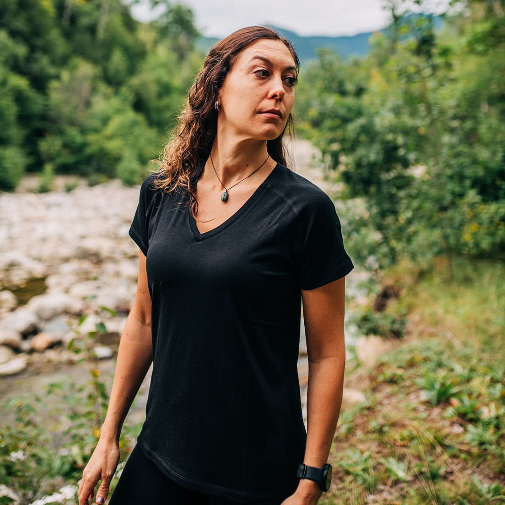 Women's Microweight Wool V-Neck T-Shirt – Breathable Athletic Top