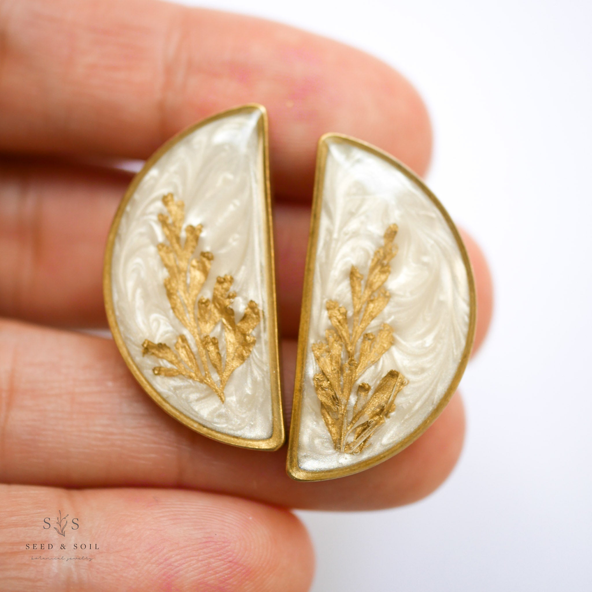 Gold Fern Split Studs - Botanical Post Earrings
