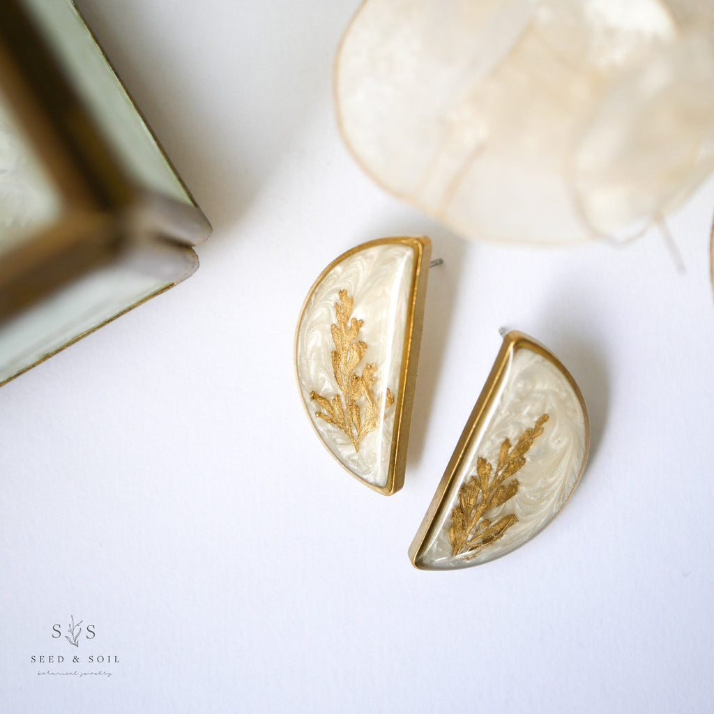 Gold Fern Split Studs - Botanical Post Earrings