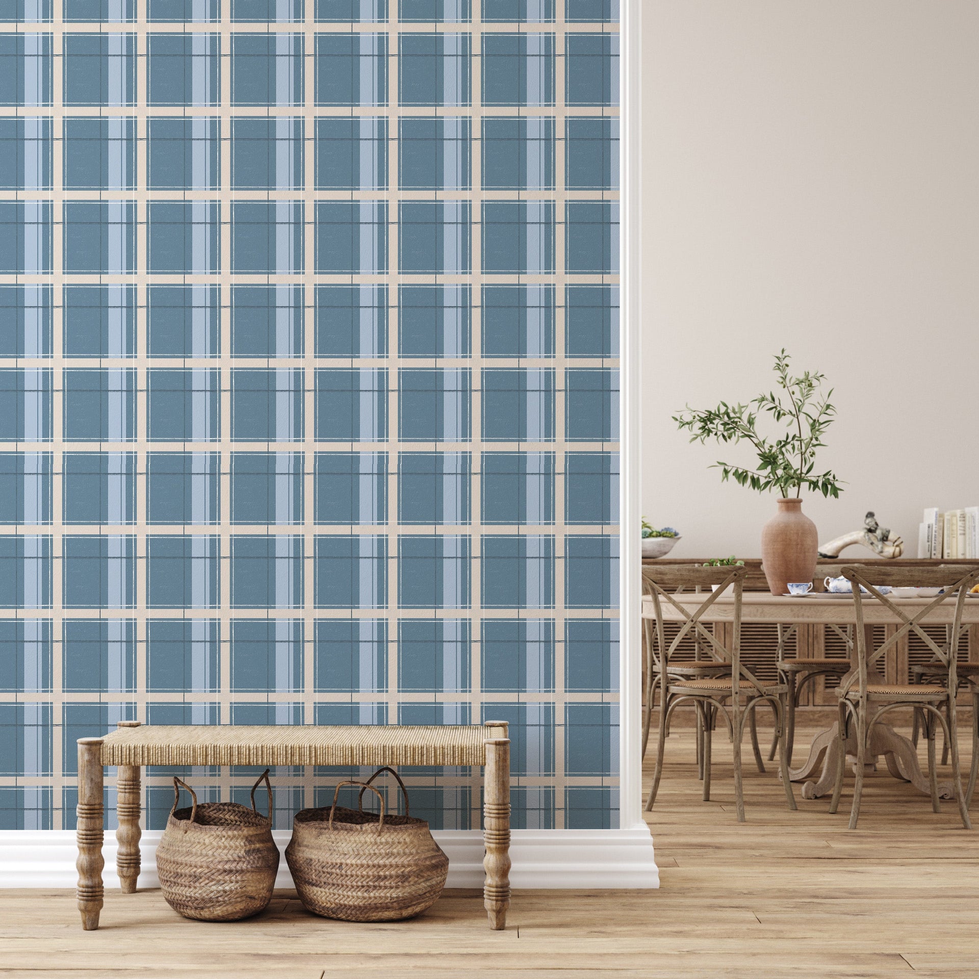Grady Plaid Wallpaper in Green and Brown for Traditional Decor