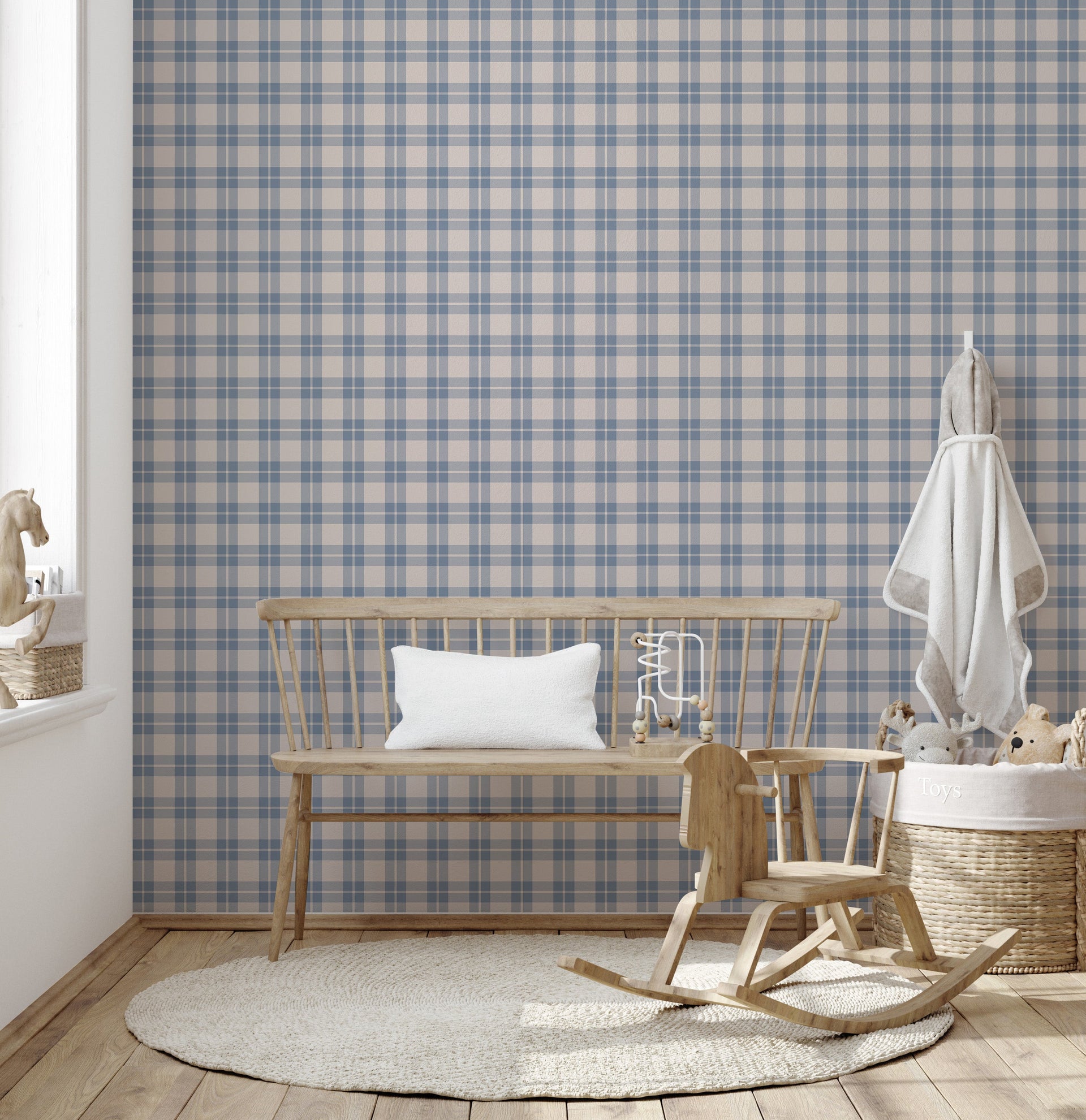 Channing Removable Plaid Wallpaper in Black, Blue, Pink and Beige