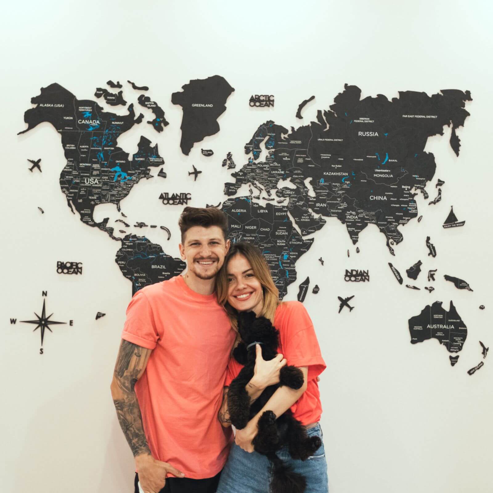 3D Wooden World Map Midnight - Modern Minimalist Wall Art