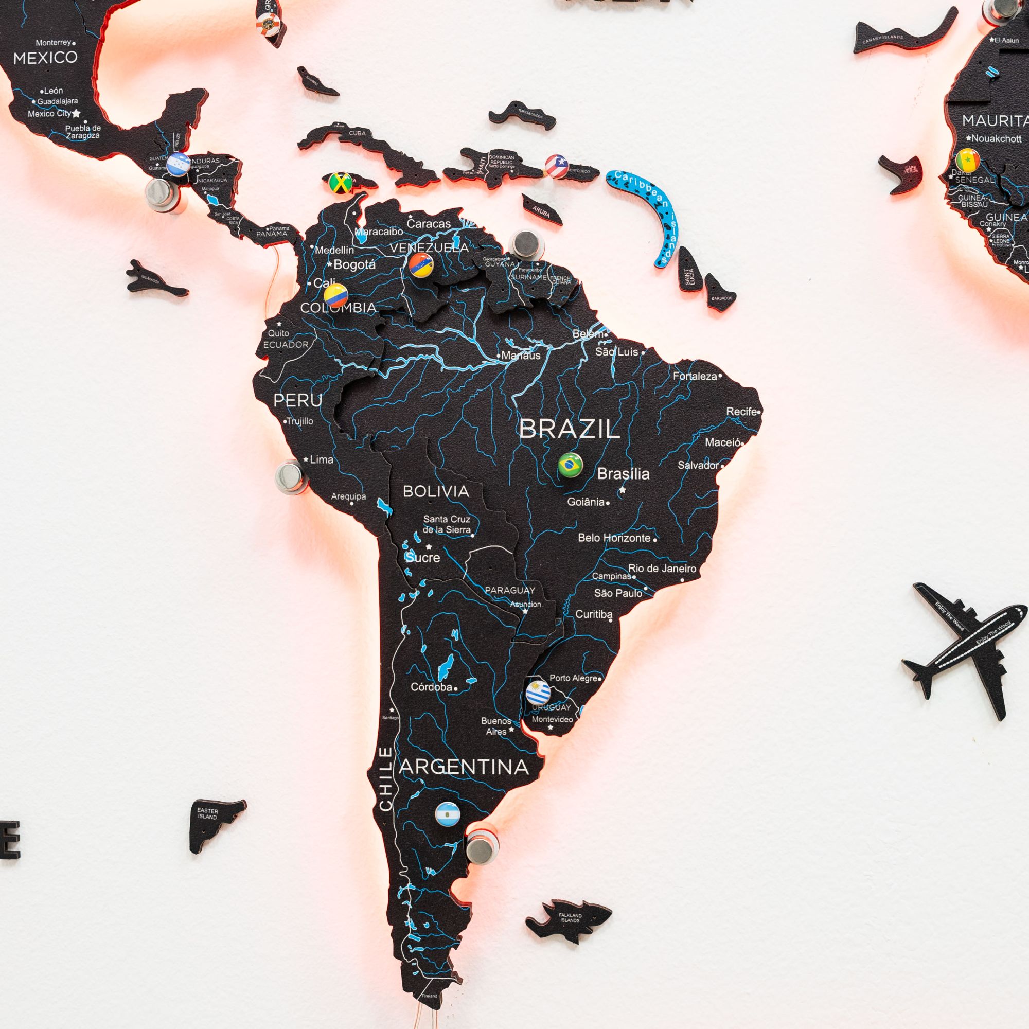 3D LED Wooden World Map 3.0 Midnight Edition with Smart Lighting