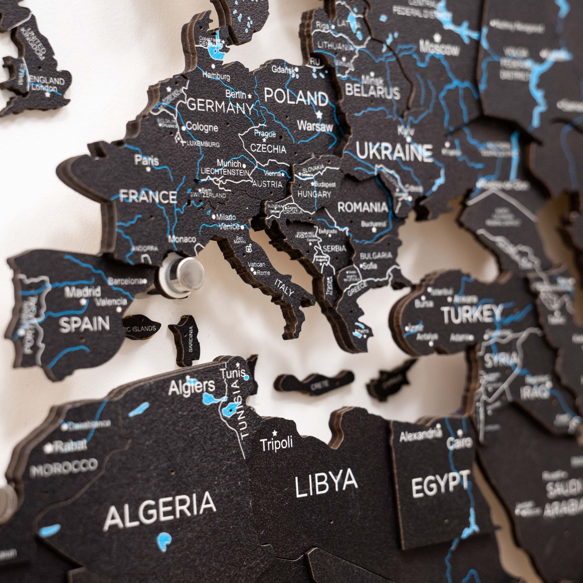 3D LED Wooden World Map 3.0 Midnight Edition with Smart Lighting