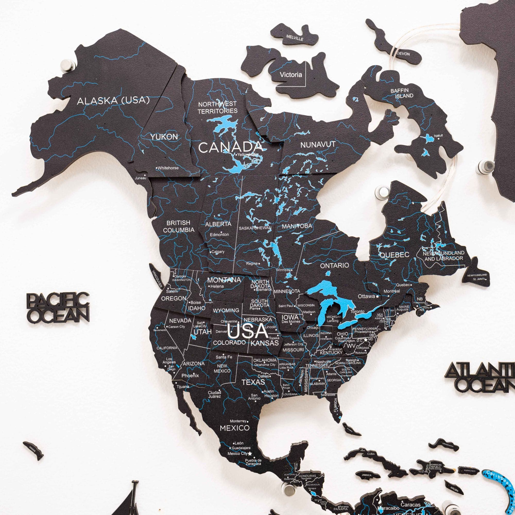 3D LED Wooden World Map 3.0 Midnight Edition with Smart Lighting