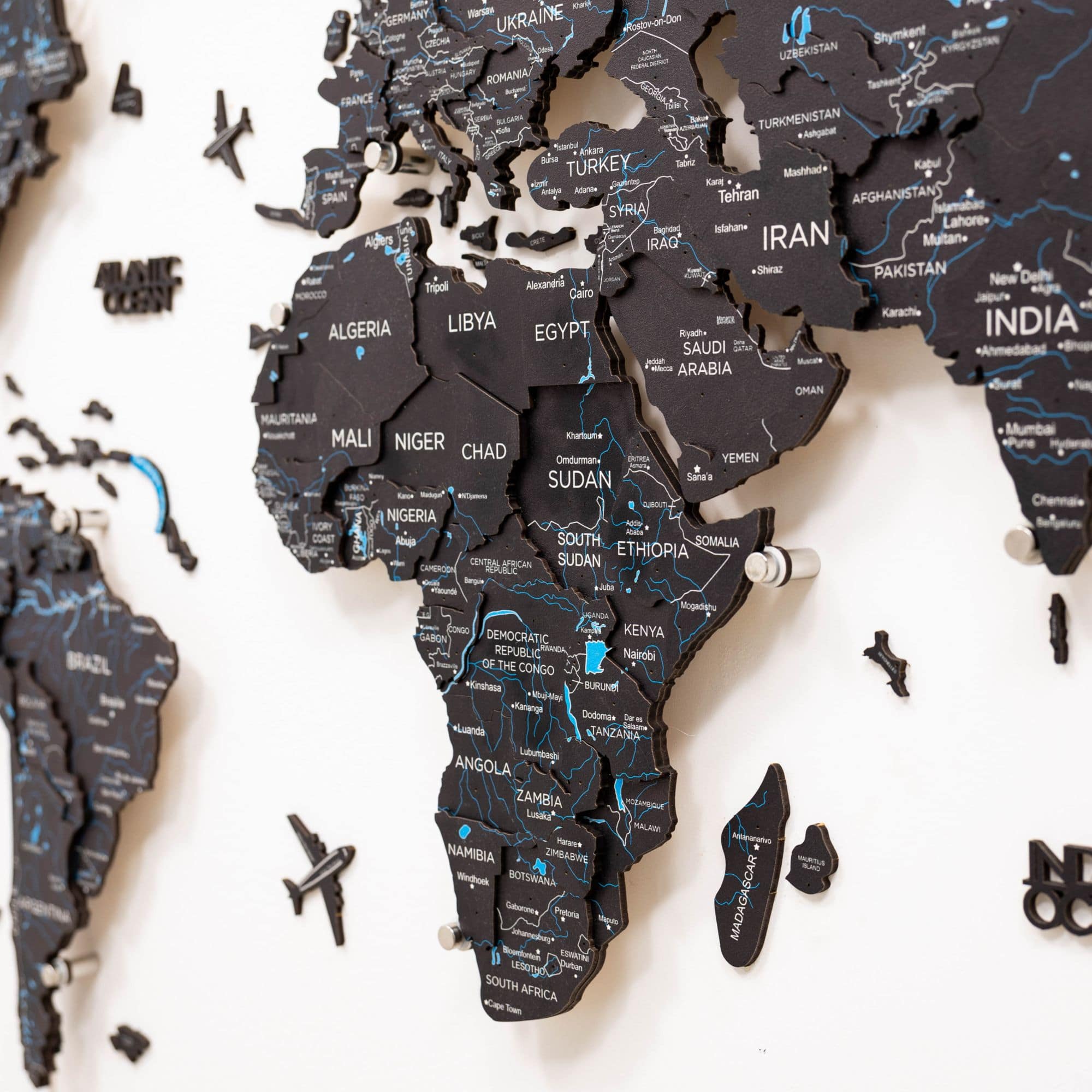 3D LED Wooden World Map 3.0 Midnight Edition with Smart Lighting