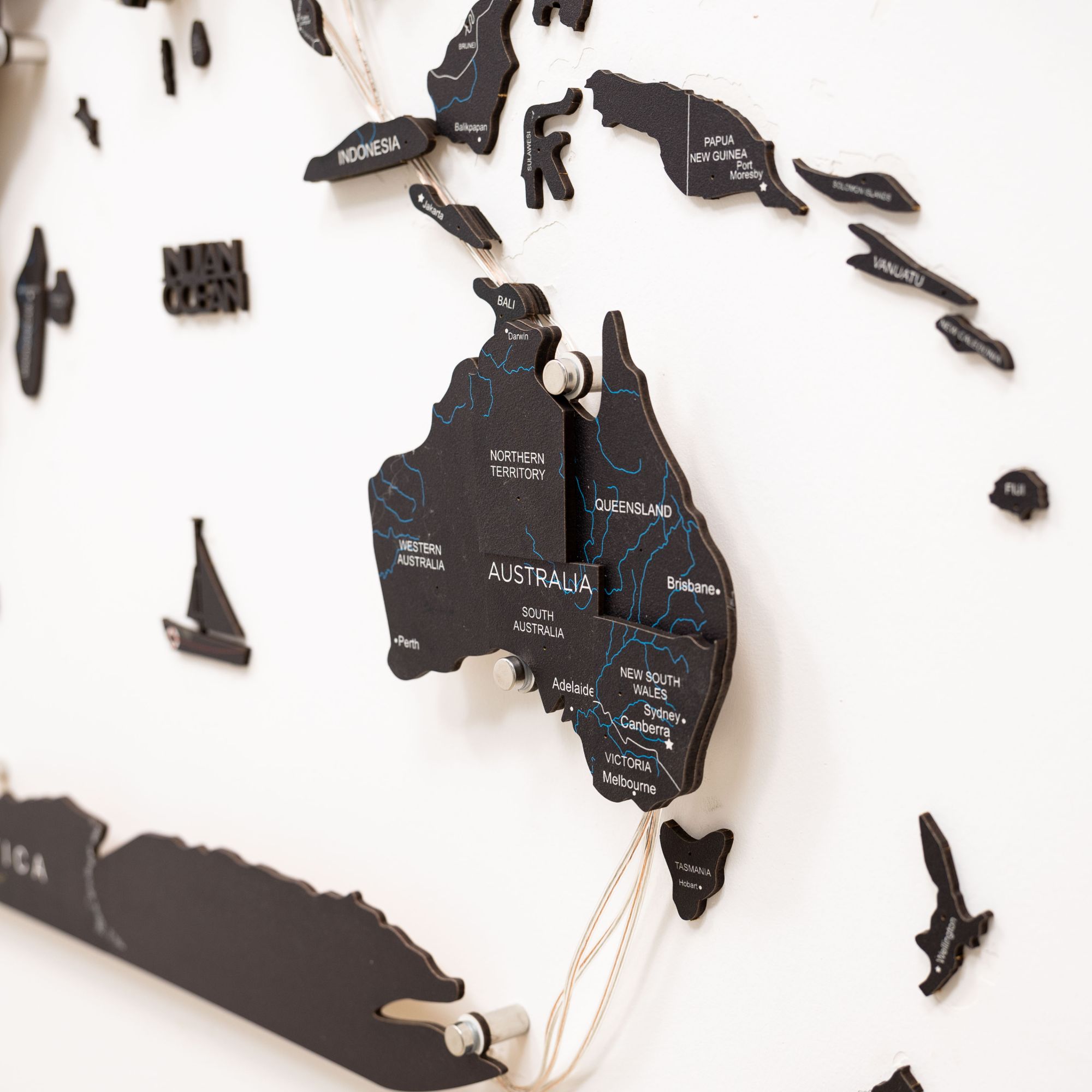 3D LED Wooden World Map 3.0 Midnight Edition with Smart Lighting