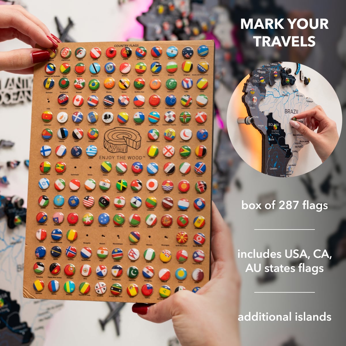 3D LED Wooden World Map Wall Art with Interactive Smart Backlight