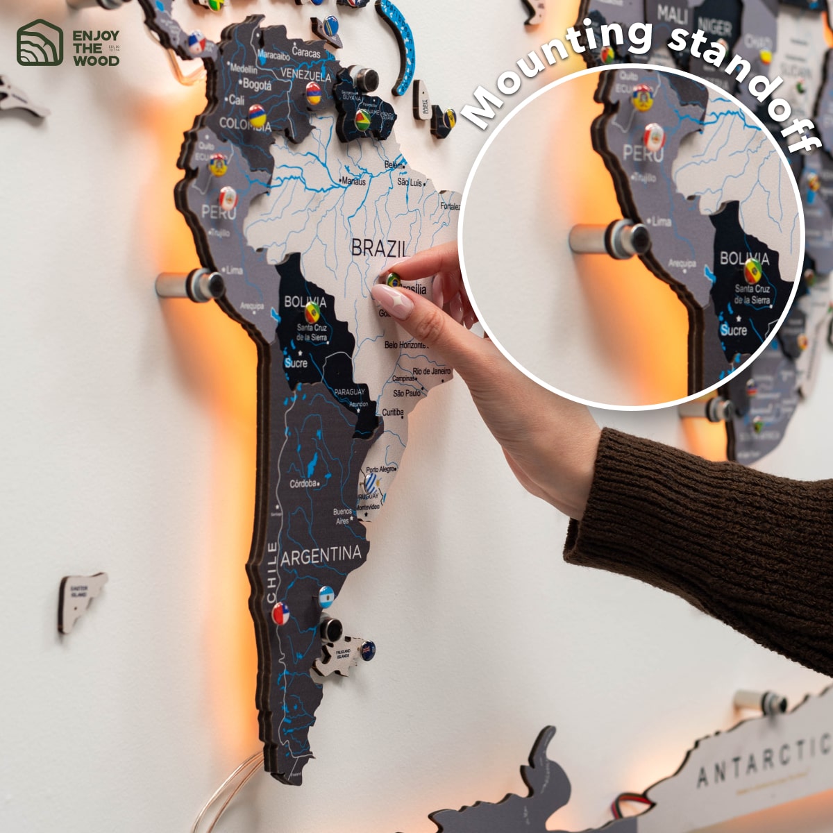 3D LED Wooden World Map Wall Art with Interactive Smart Backlight