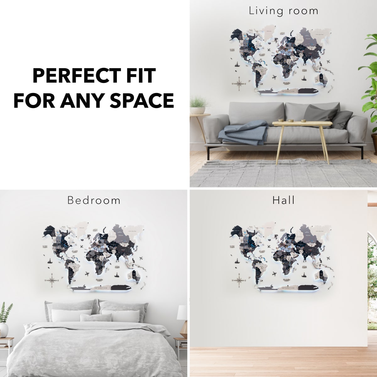 3D LED Wooden World Map Wall Art with Interactive Smart Backlight