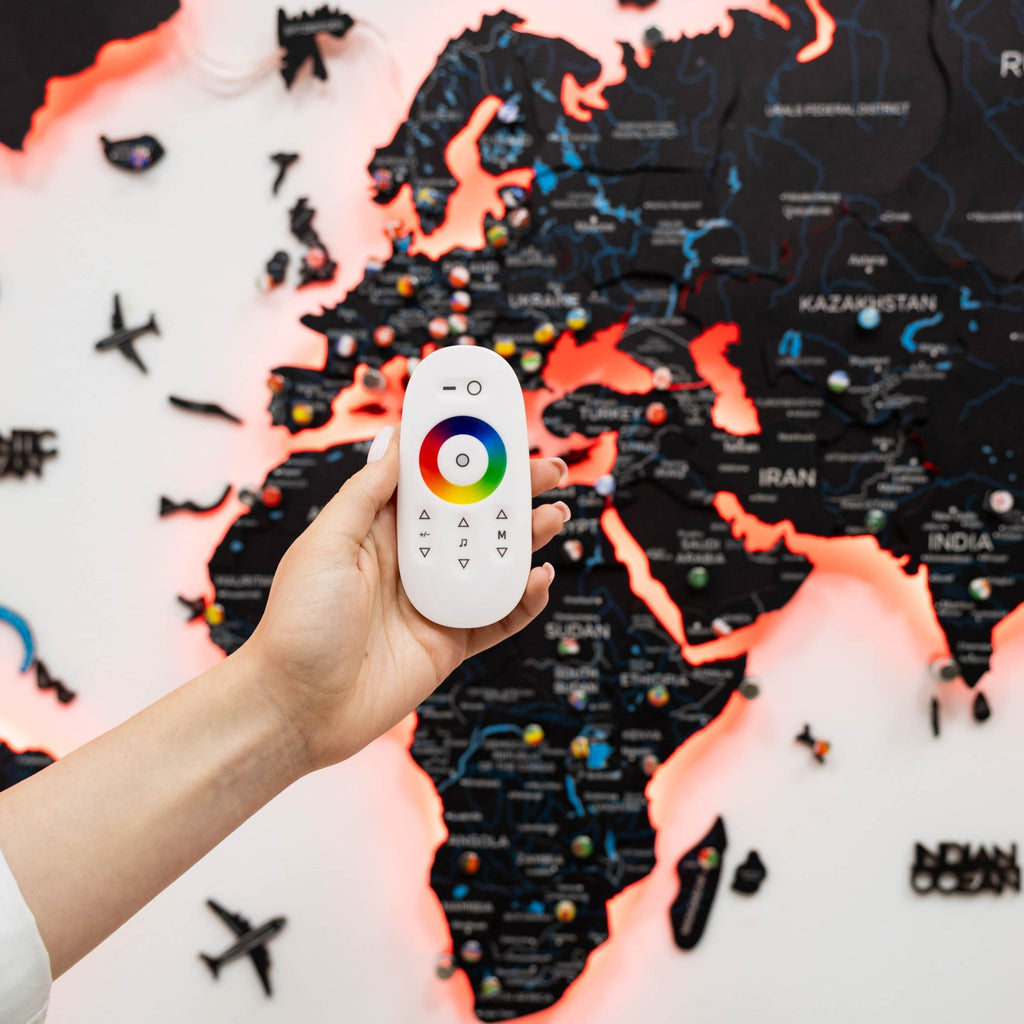 3D LED Wooden World Map 3.0 Midnight Edition with Smart Lighting