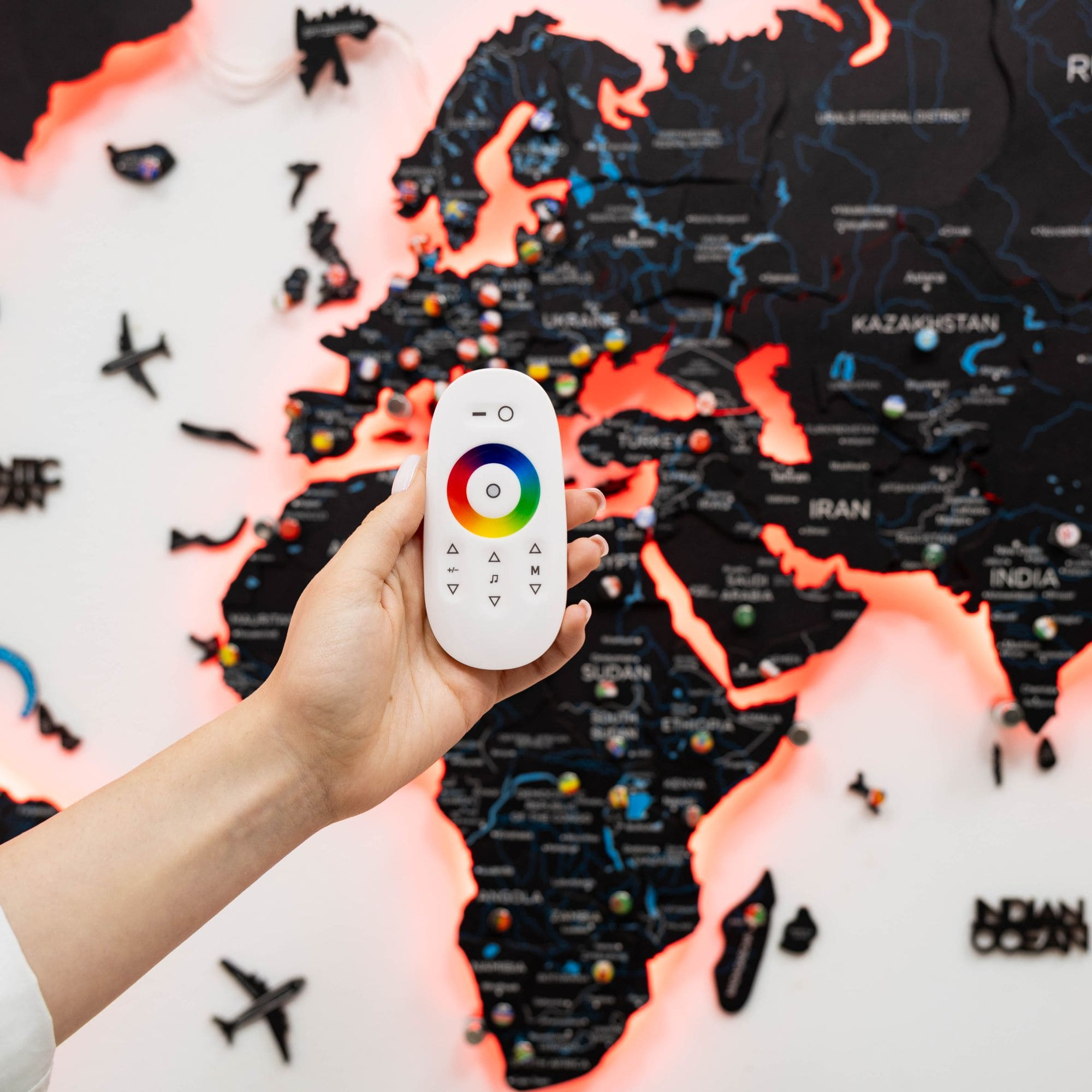 3D LED Wooden World Map 3.0 Midnight Edition with Smart Lighting