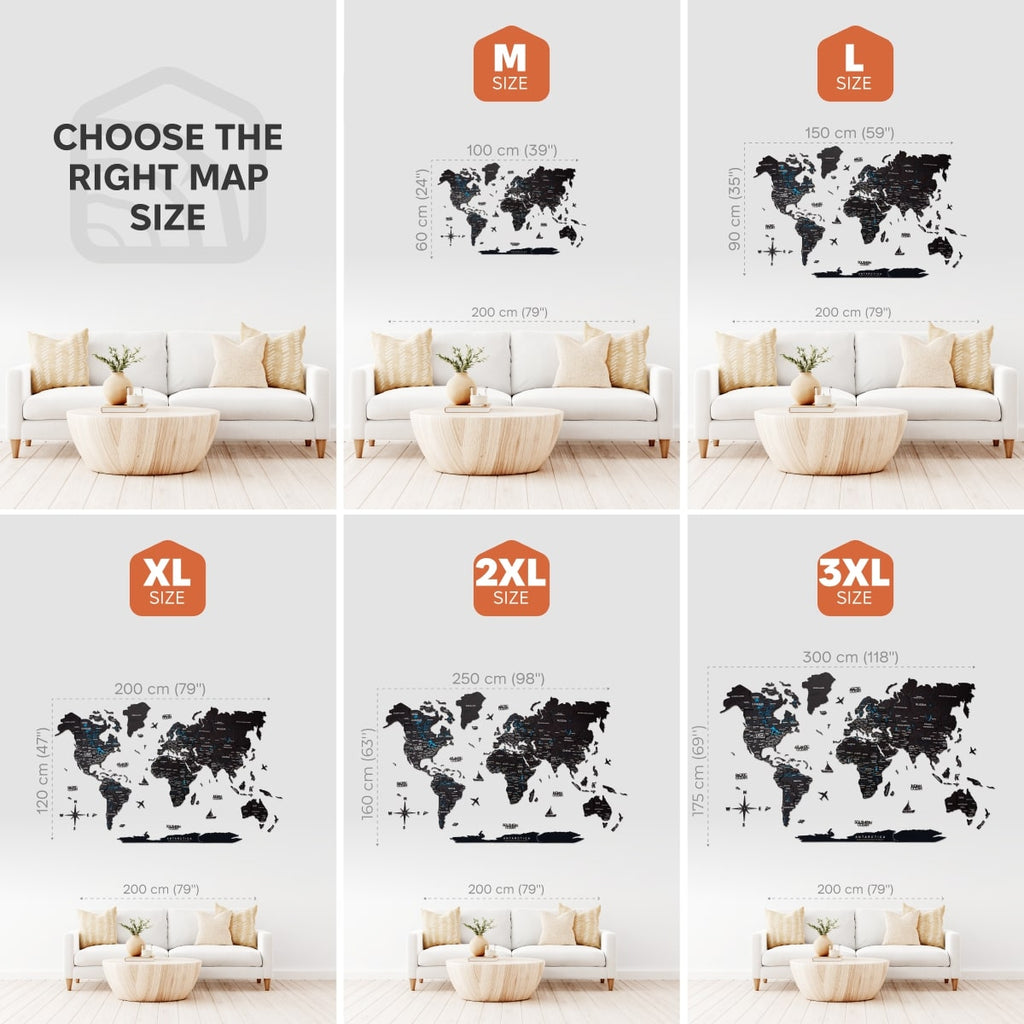 3D Wooden World Map Midnight - Modern Minimalist Wall Art