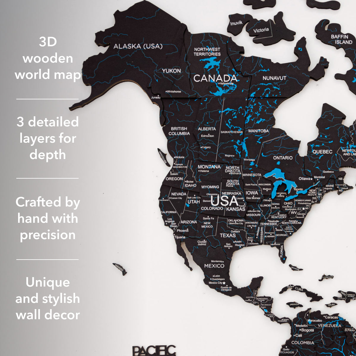 3D Wooden World Map Midnight - Modern Minimalist Wall Art