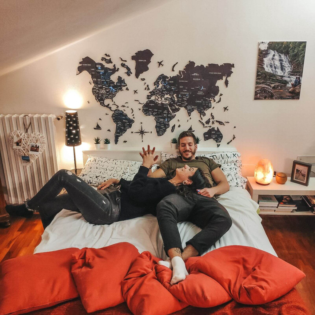 3D Wooden World Map Midnight - Modern Minimalist Wall Art