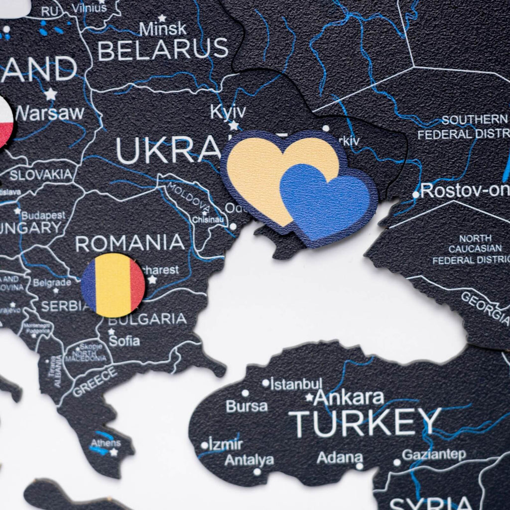 2D Wooden World Map Midnight Edition - Modern Travel Wall Art