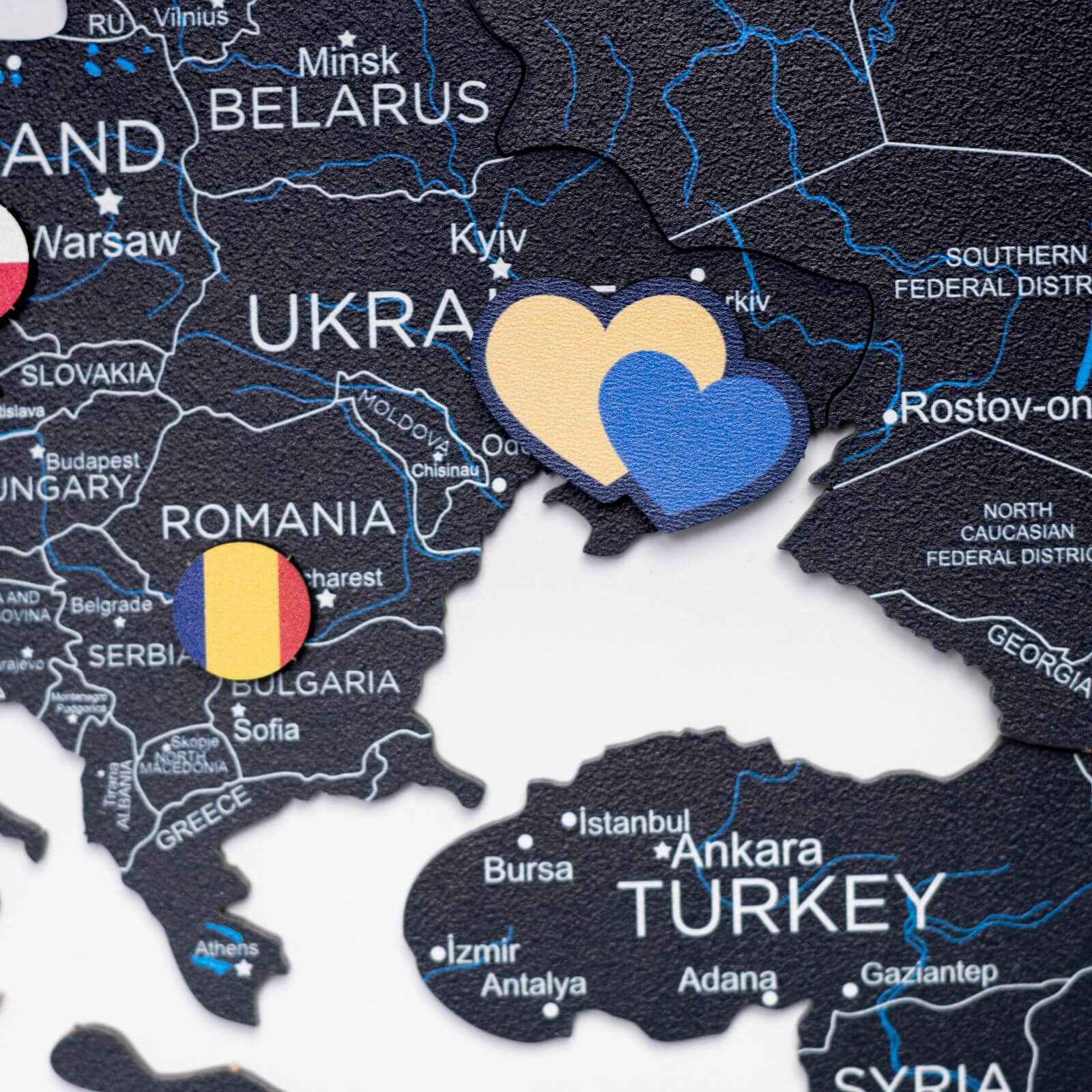 2D Wooden World Map Midnight Edition - Modern Travel Wall Art