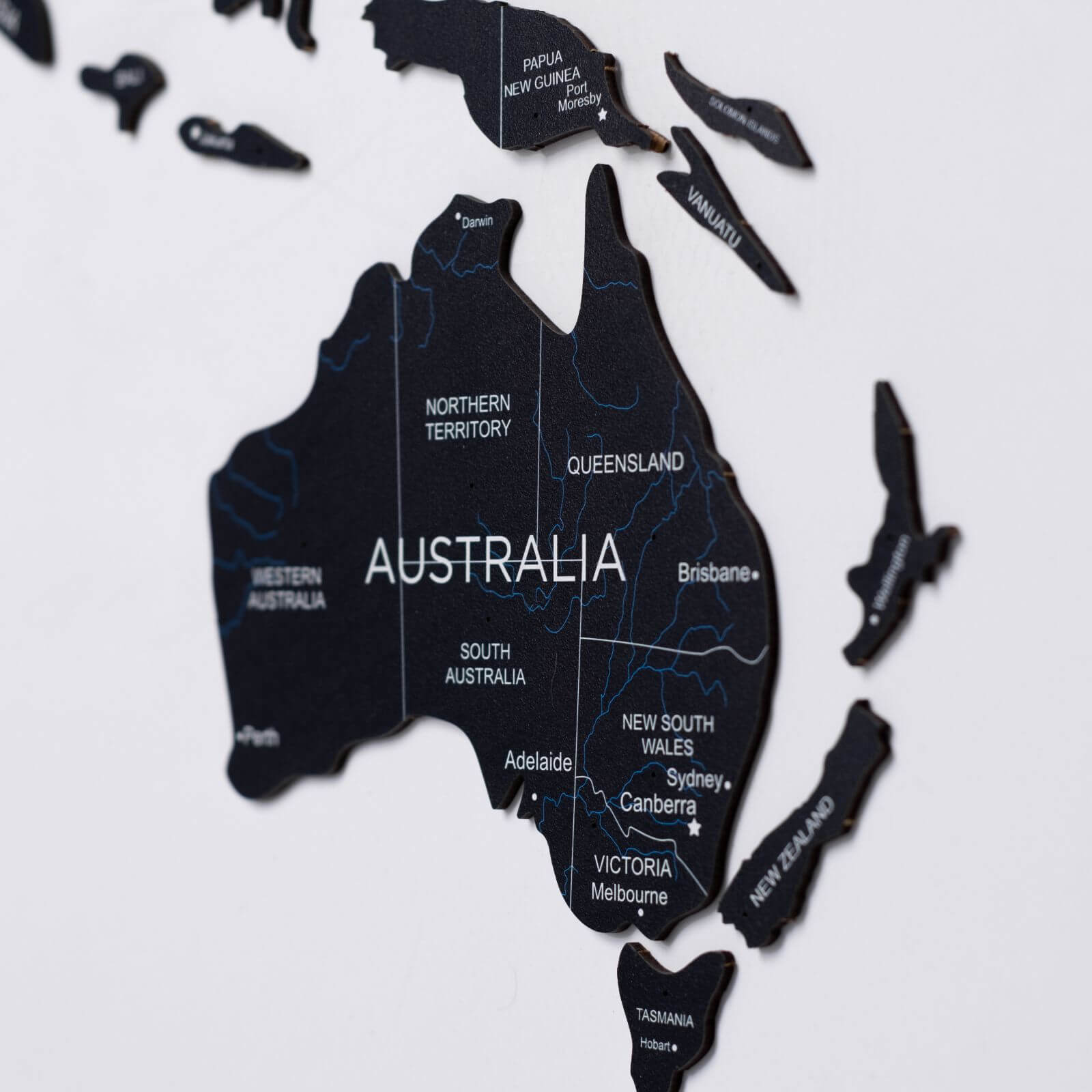 2D Wooden World Map Midnight Edition - Modern Travel Wall Art
