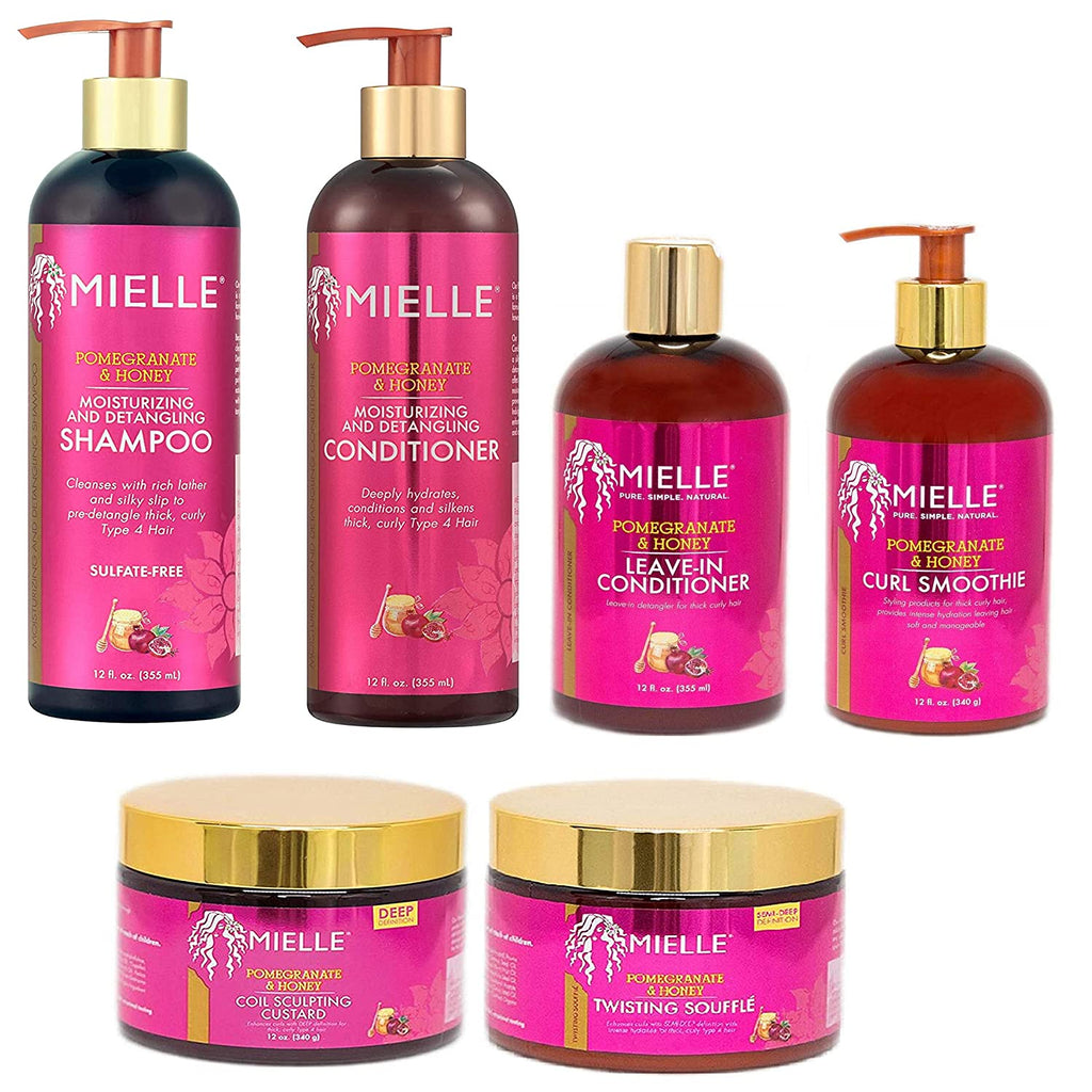 MIELLE Pomegranate & Honey Twisting Soufflé in a 12 oz container for curly hair definition.