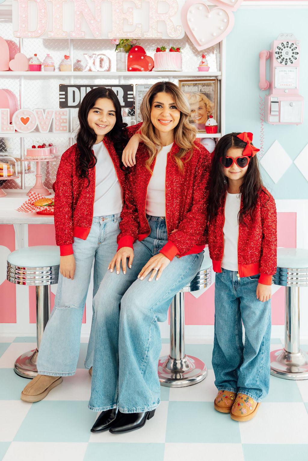 Red Sequin Bomber Jacket for Women Sparkly Party Outerwear - Image 2