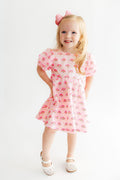 Pink Rainbow Puff Sleeve Sequin Dress