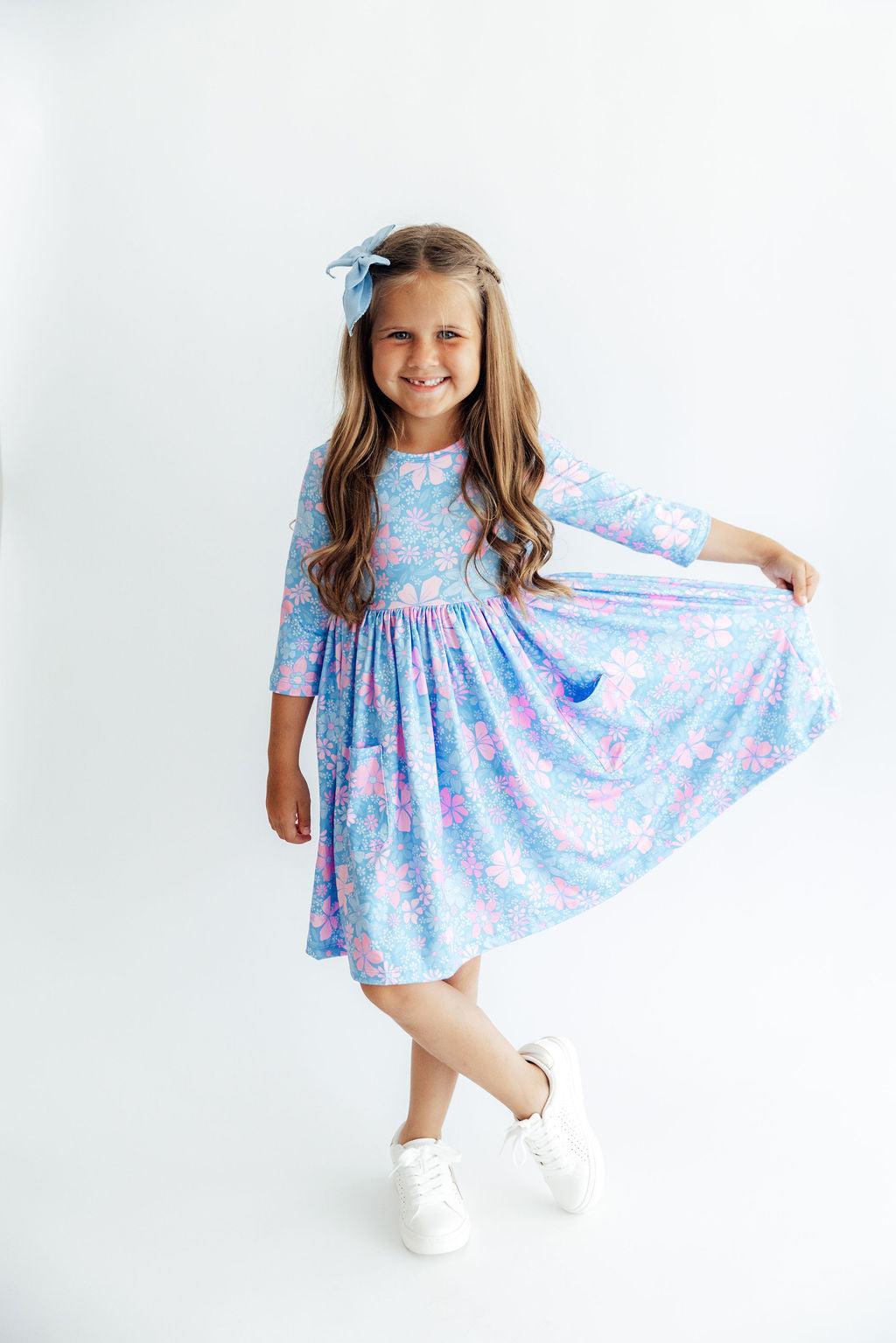 Garden Giggles 3/4 Sleeve Pocket Twirl Dress
