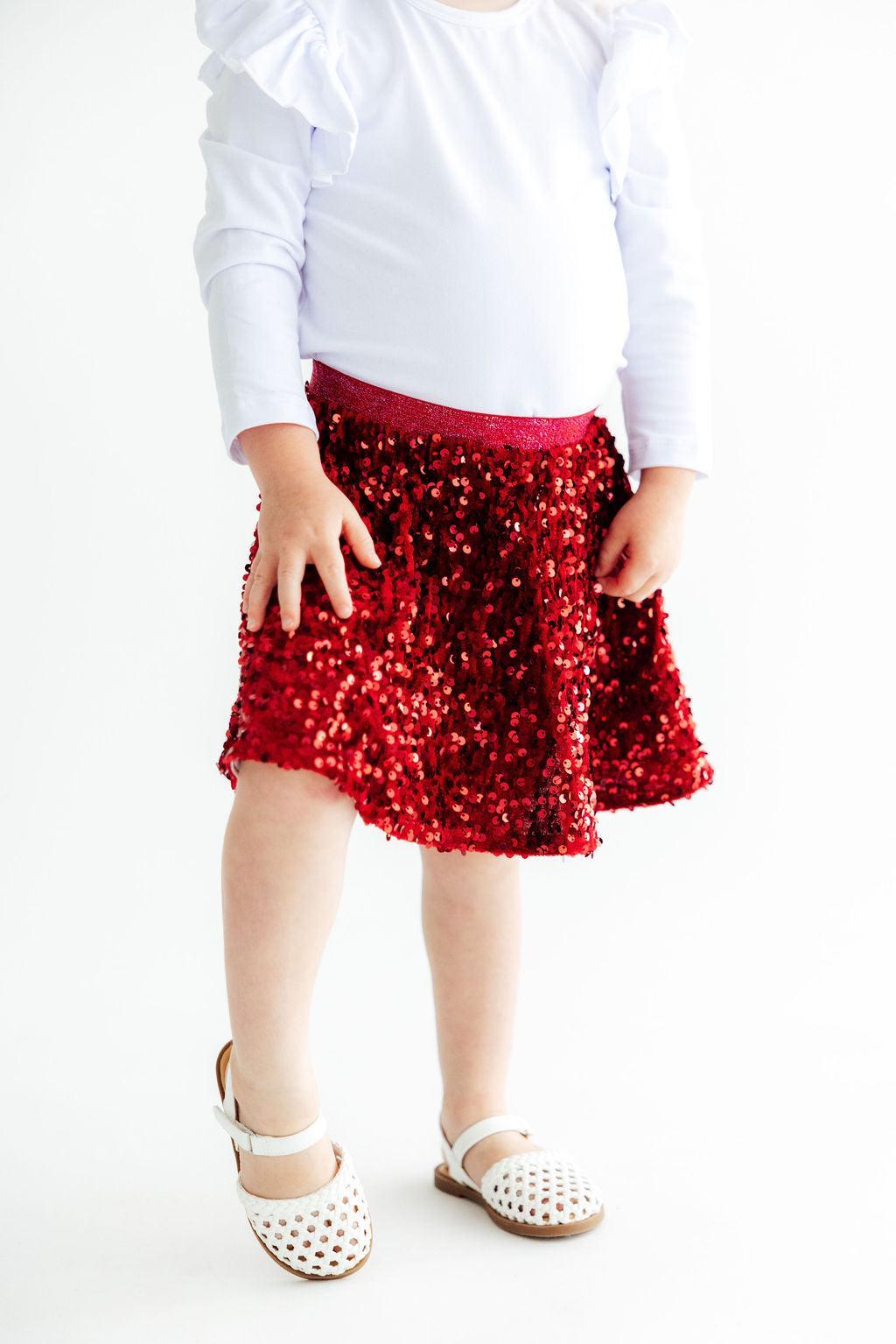 Cranberry Velvet Sequin Twirl Skort