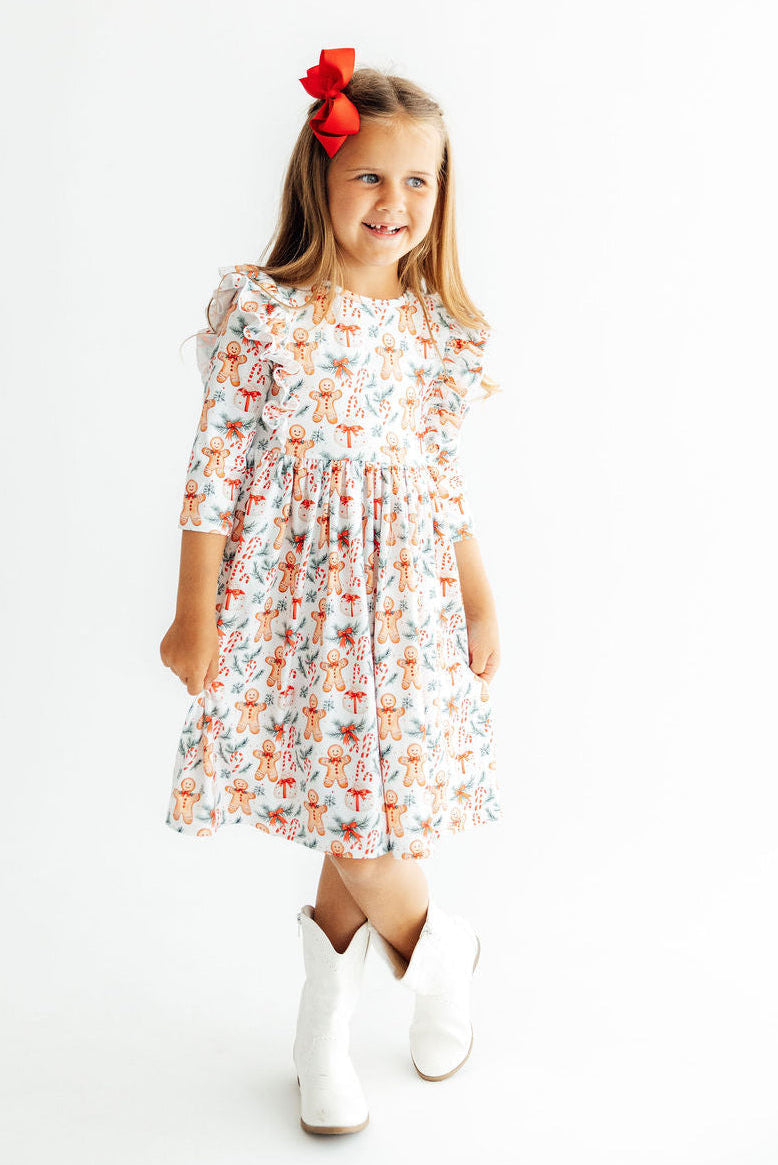 Gingerbread Lane 3/4 Sleeve Ruffle Twirl Dress