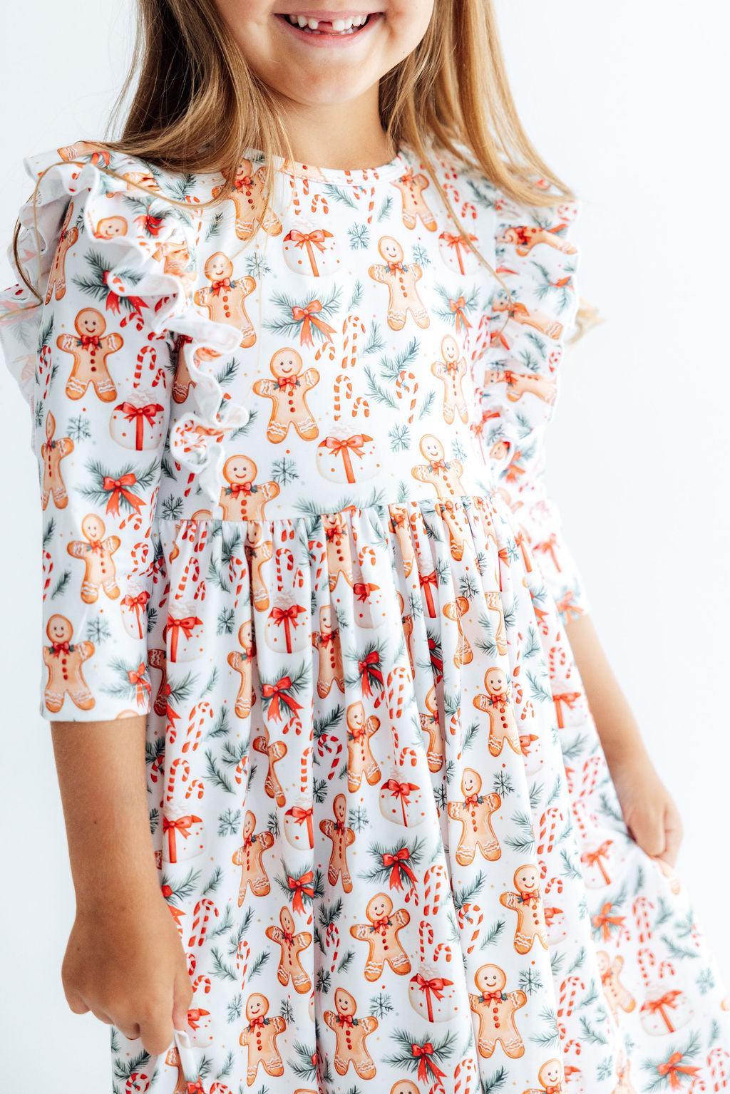 Gingerbread Lane 3/4 Sleeve Ruffle Twirl Dress