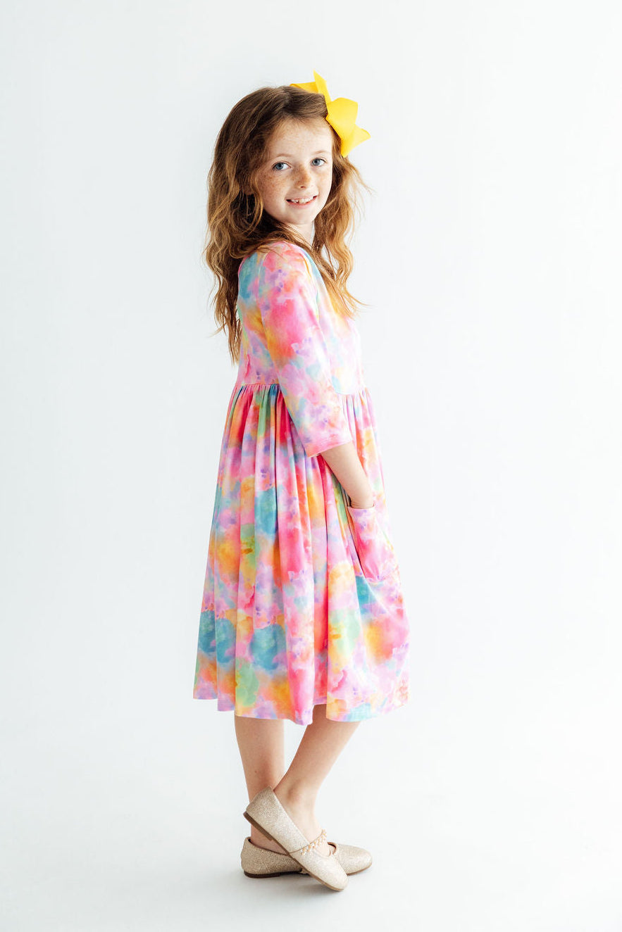 Swirly Whirly 3/4 Sleeve Pocket Twirl Dress