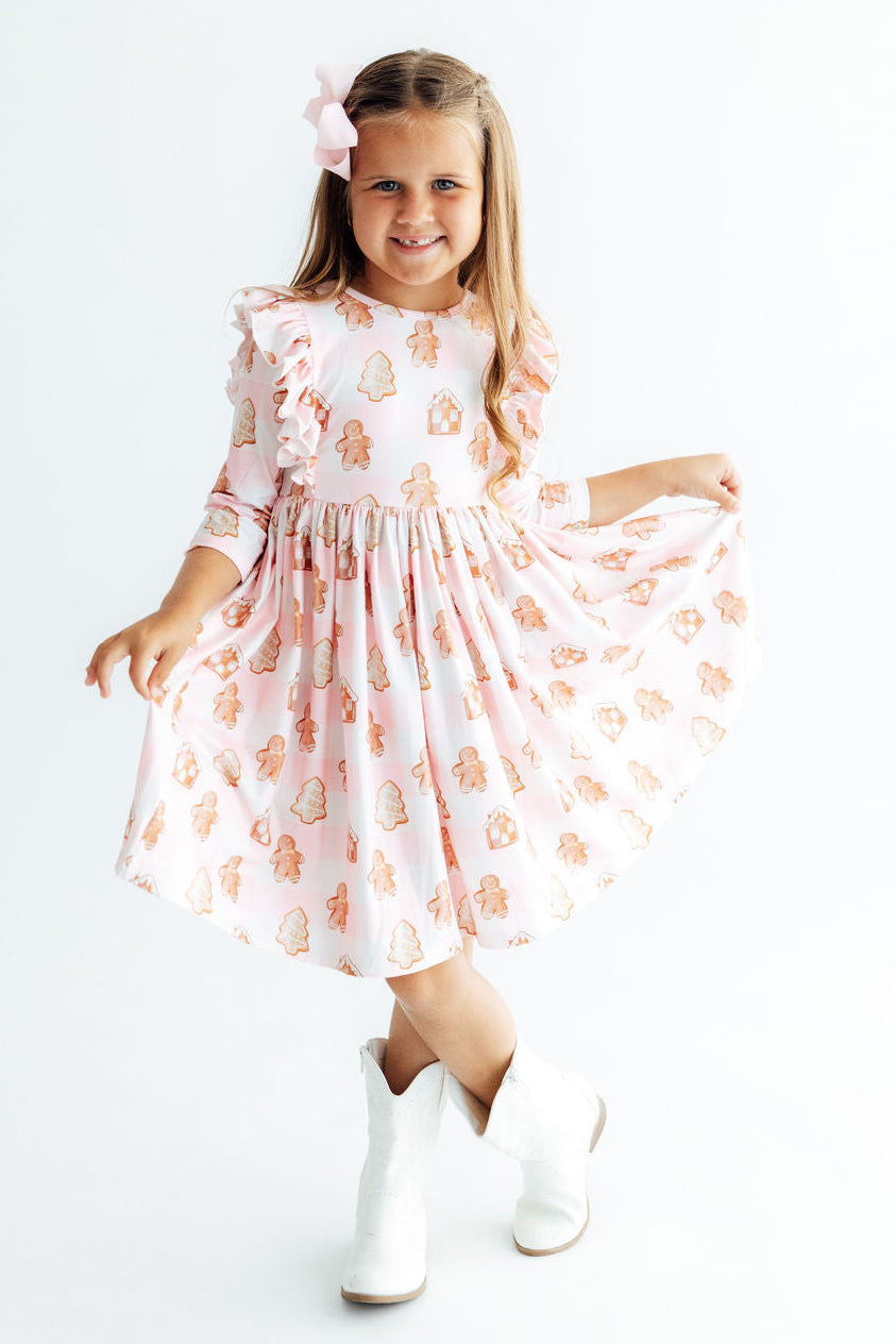Christmas Traditions 3/4 Sleeve Ruffle Twirl Dress
