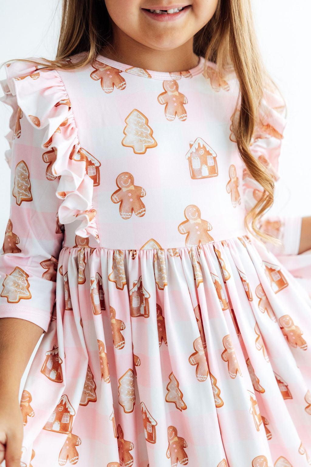 Christmas Traditions 3/4 Sleeve Ruffle Twirl Dress