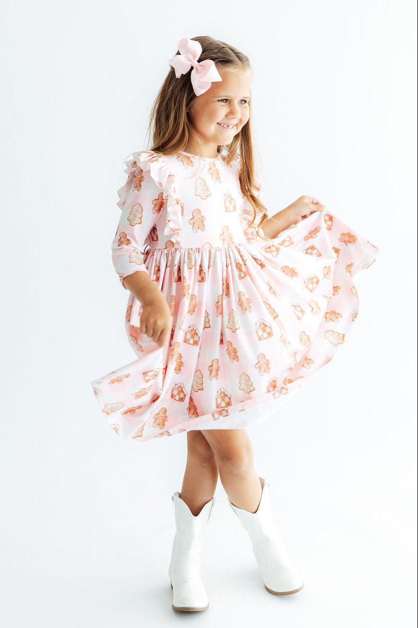 Christmas Traditions 3/4 Sleeve Ruffle Twirl Dress
