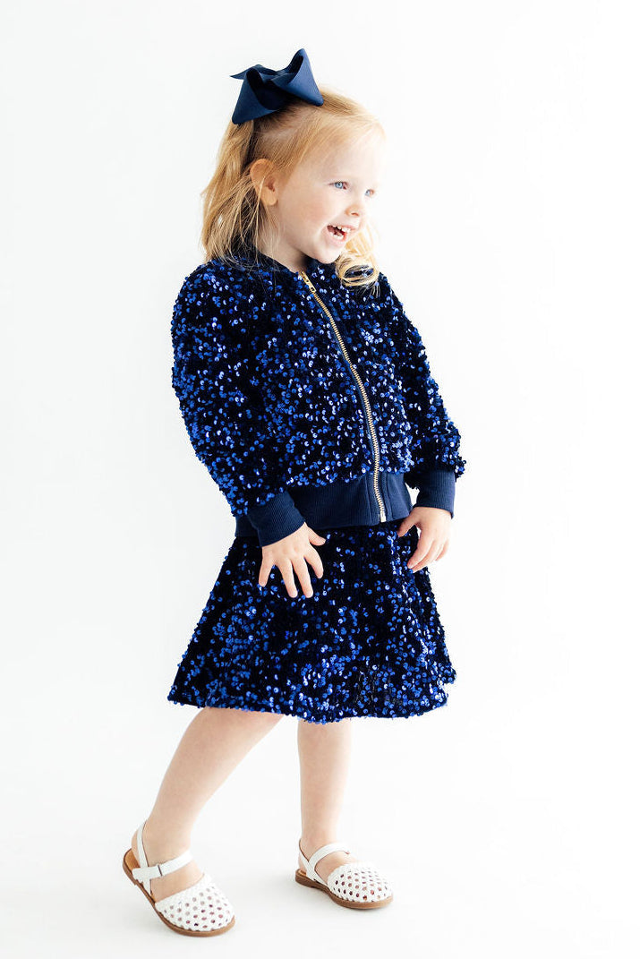 Navy Blue Velvet Sequin Twirl Skort