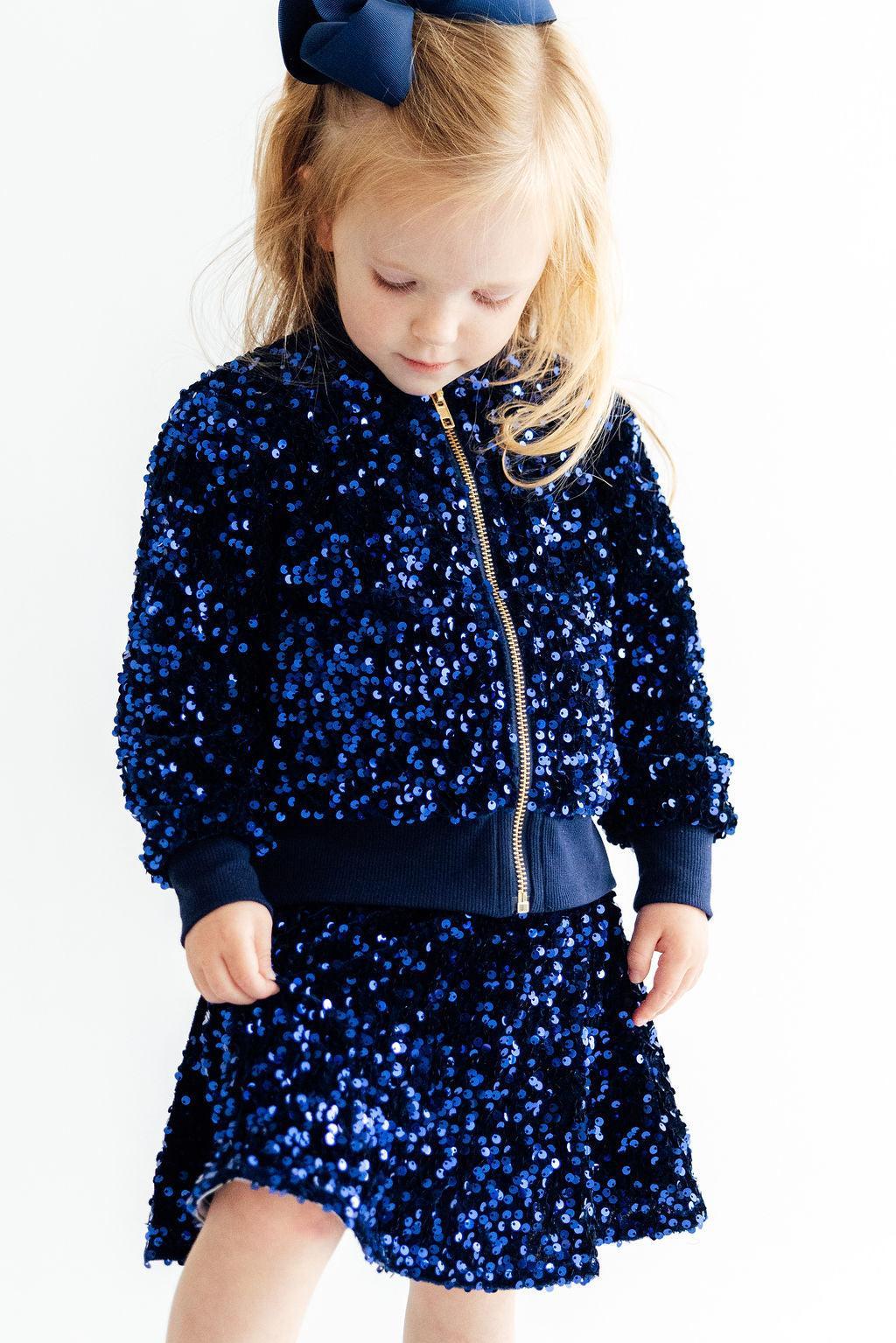 Navy Blue Velvet Sequin Jacket