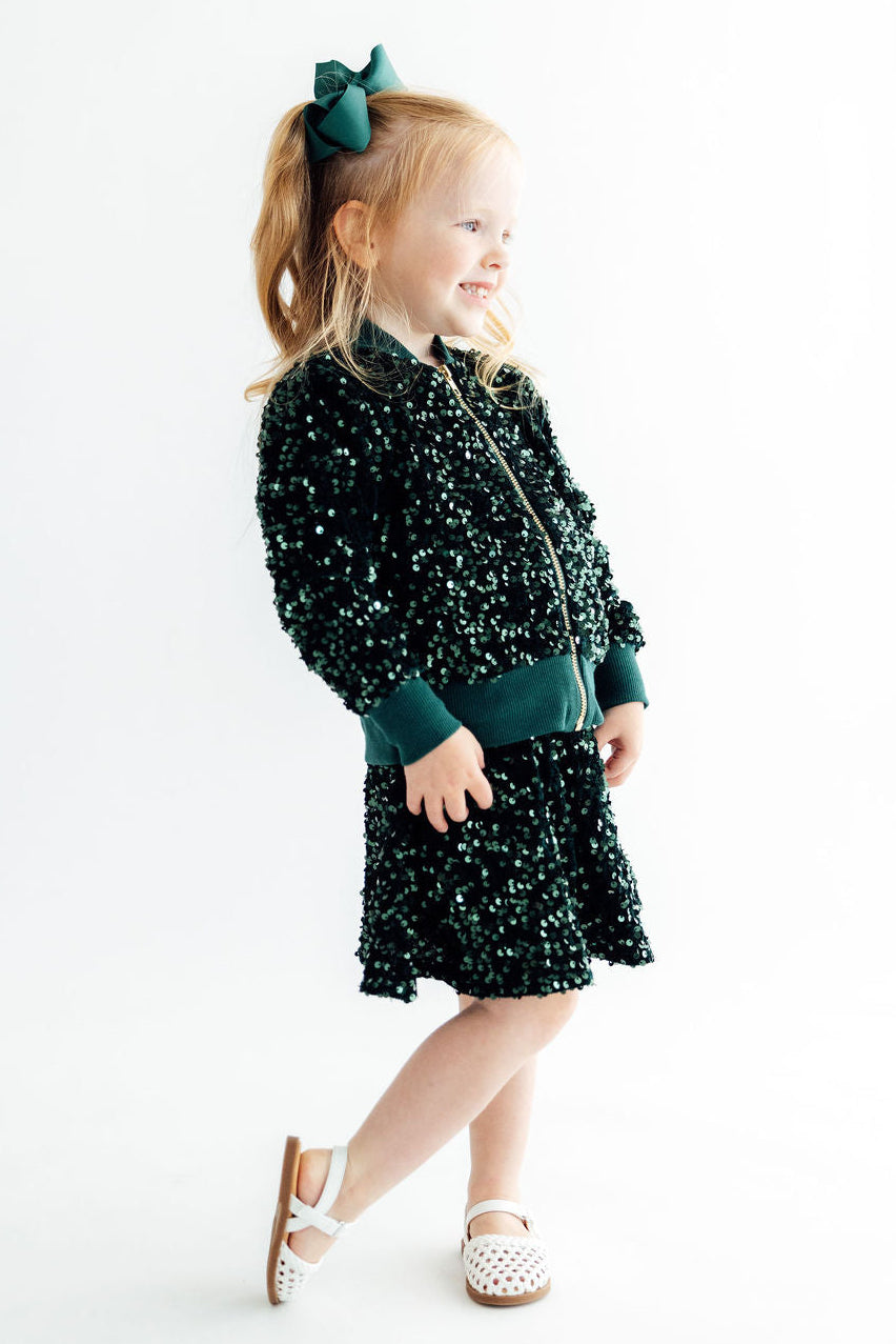 Hunter Green Velvet Sequin Twirl Skort