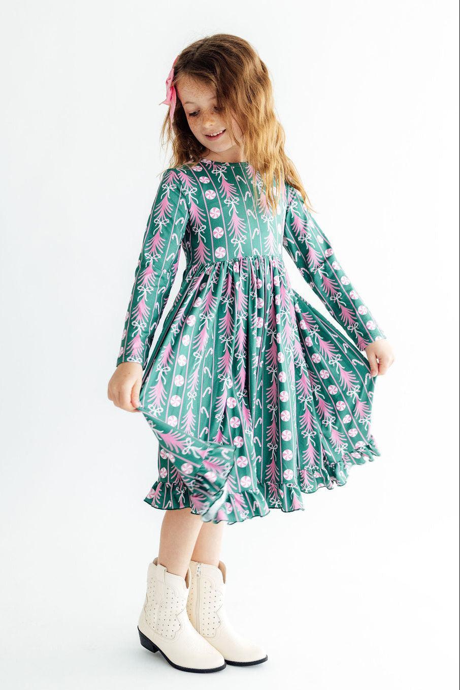 Christmas Treats L/S Ruffle Hem Twirl Dress