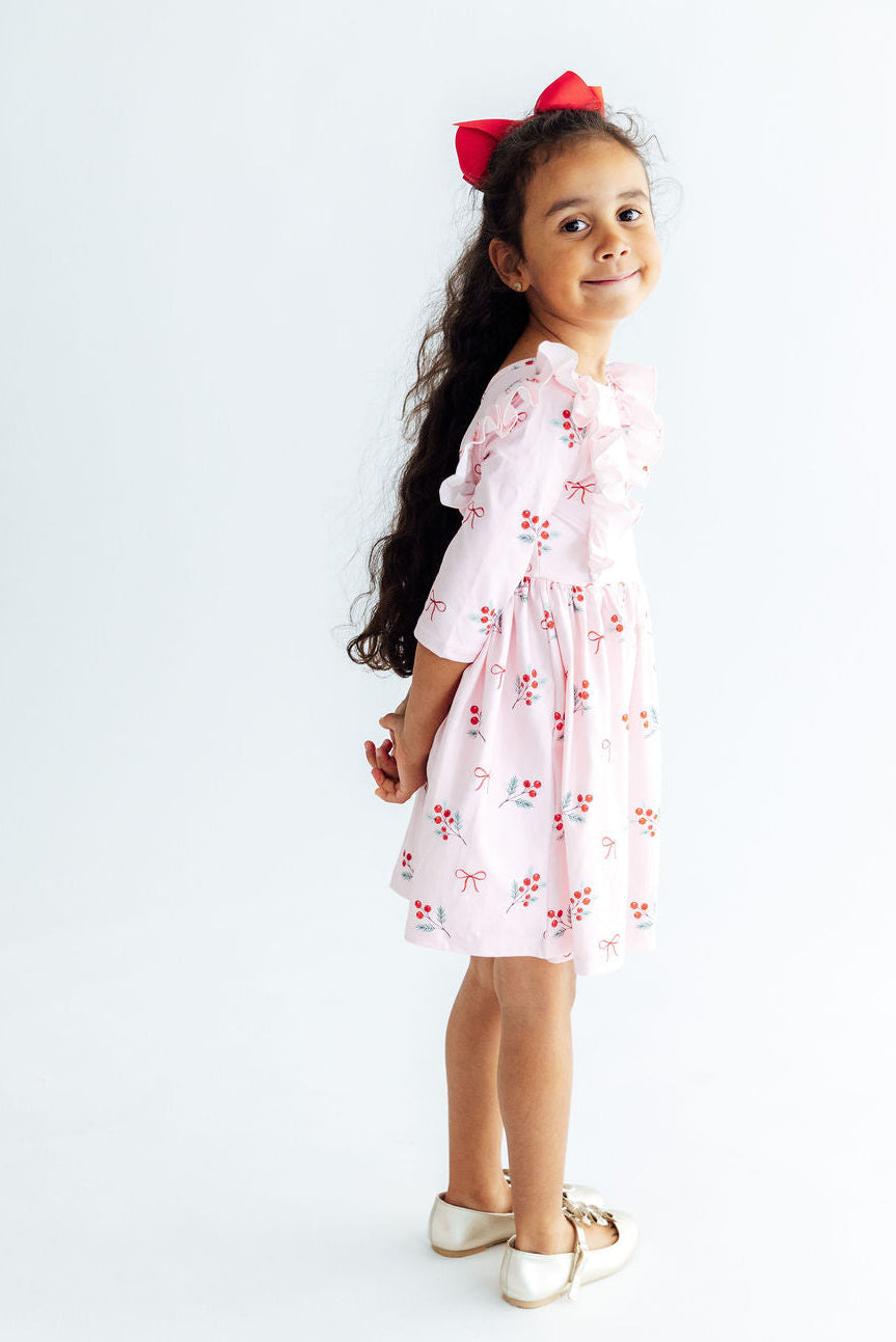 Winter Berries 3/4 Sleeve Ruffle Twirl Dress