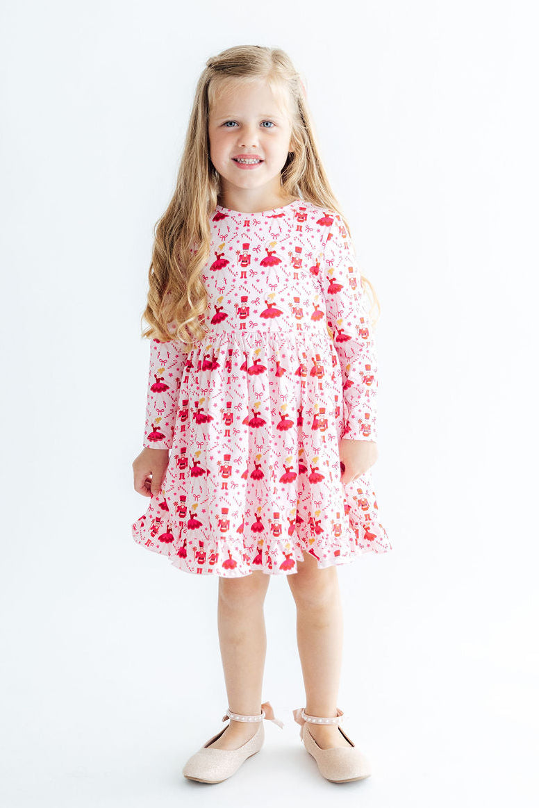 Candy Cane Ballet L/S Ruffle Hem Twirl Dress