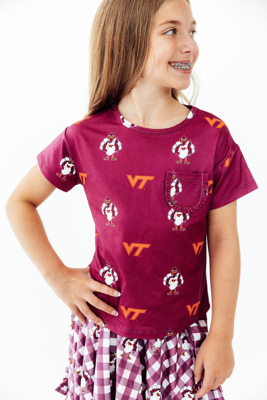 Virginia Tech Maroon Hokie Ruffle Pocket Tee