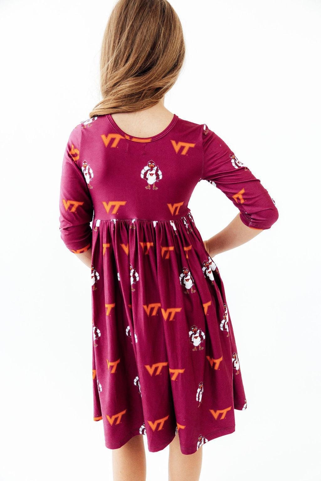 Virginia Tech Maroon Hokie 3/4 Sleeve Pocket Twirl Dress