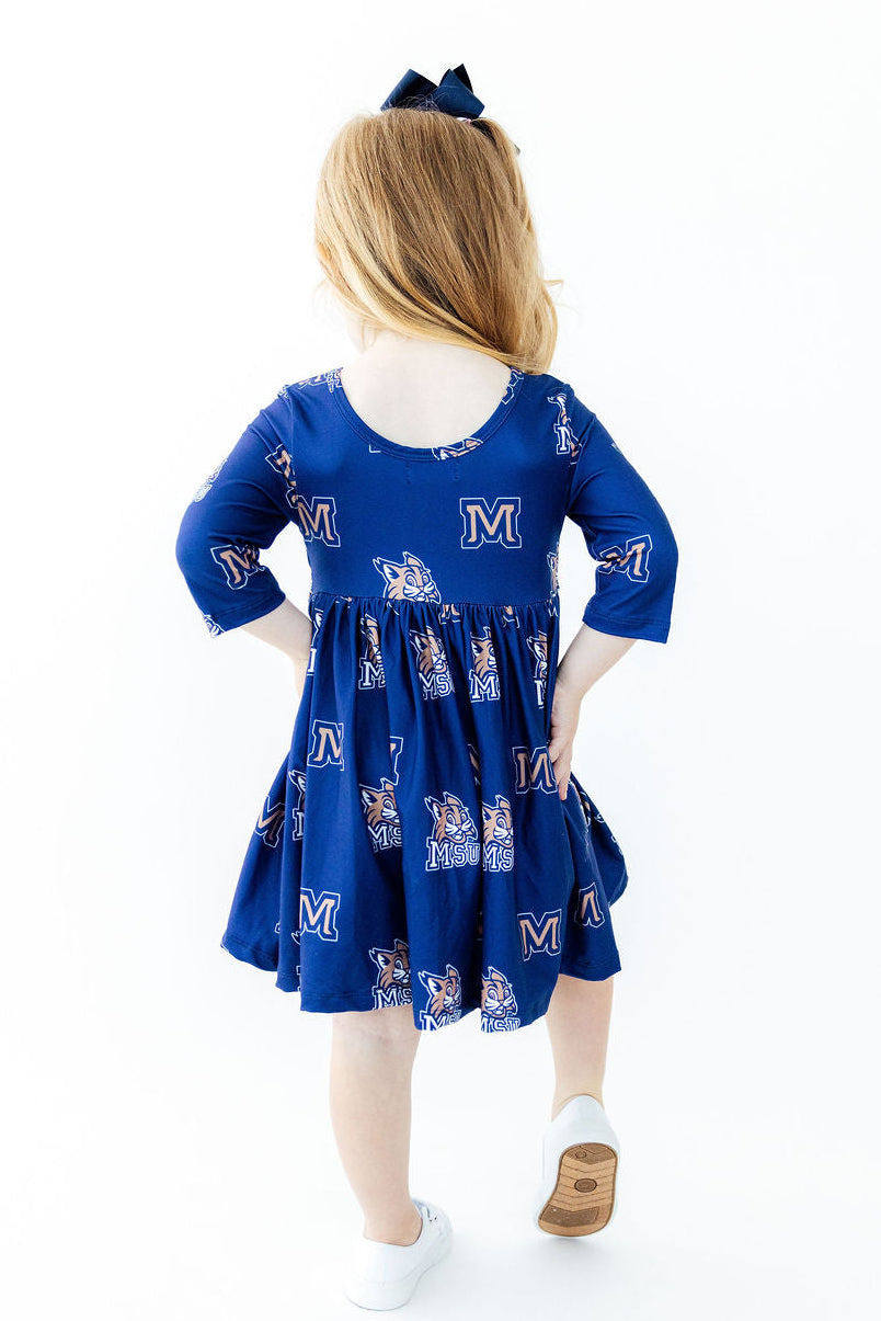 Montana State University Blue Bobcat 3/4 Sleeve Pocket Twirl Dress