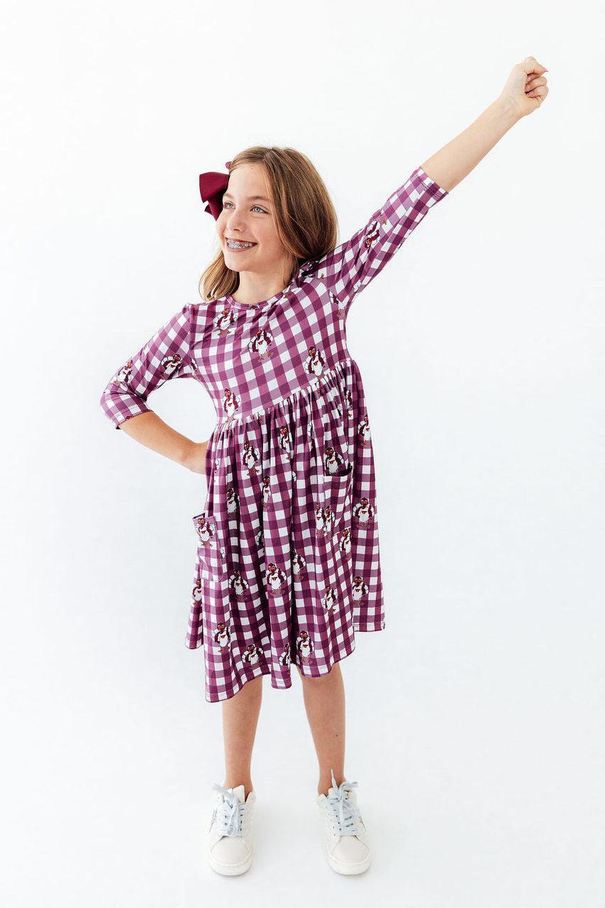Virginia Tech Plaid Hokie 3/4 Sleeve Pocket Twirl Dress